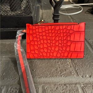 Vegan Red Croc-Embossed Clutch